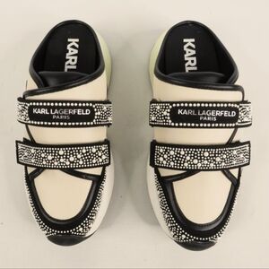Karl Lagerfeld Paris Dewra Black and Cream Slip-On Sneakers Women's Size 8